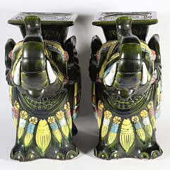 Pair of Decorative Glazed Ceramic Elephant Garden Stools