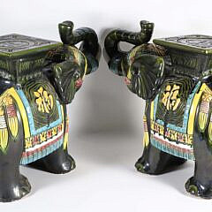 Pair of Decorative Glazed Ceramic Elephant Garden Stools