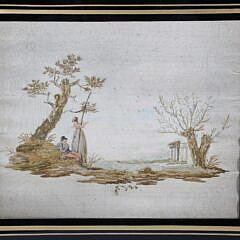Two Silk Needleworks on Silk, circa 1820s