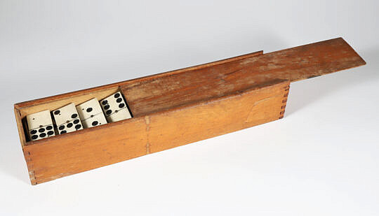 55 Piece Bone and Ebony Boxed Domino Set, 19th Century