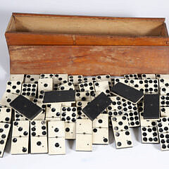 55 Piece Bone and Ebony Boxed Domino Set, 19th Century