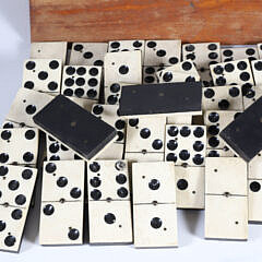 55 Piece Bone and Ebony Boxed Domino Set, 19th Century