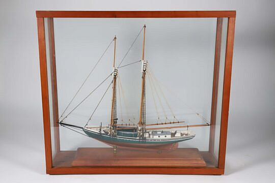 Cased Model of a 2-Masted Sailing Vessel