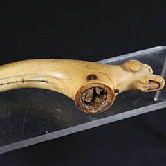 Carved Antique Ivory Cane Handle in the Form of a Dog, 19th Century