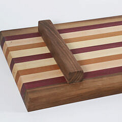 Contemporary Multi-Wood Footed Long Cutting Board or Charcuterie Board