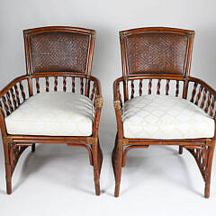 Pair of Mitchell Gold and Bob Williams Rattan Armchairs and Ottoman