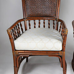 Pair of Mitchell Gold and Bob Williams Rattan Armchairs and Ottoman