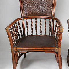 Pair of Mitchell Gold and Bob Williams Rattan Armchairs and Ottoman