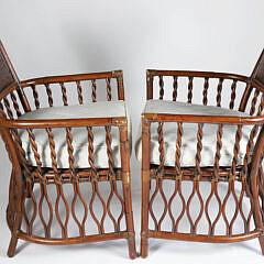 Pair of Mitchell Gold and Bob Williams Rattan Armchairs and Ottoman