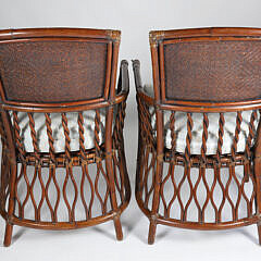 Pair of Mitchell Gold and Bob Williams Rattan Armchairs and Ottoman