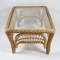 Maguire or Paleck Style Rattan Glass Top Coffee Table