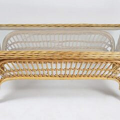 Maguire or Paleck Style Rattan Glass Top Coffee Table