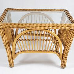 Maguire or Palecek Style Rattan Glass Top Coffee Table