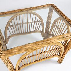 Maguire or Palecek Style Rattan Glass Top Coffee Table