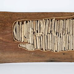 Folk Art Driftwood Fragments Sperm Whale on Plank