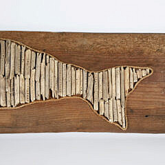 Folk Art Driftwood Fragments Sperm Whale on Plank