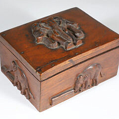 Folk Art Lift Top Box with Carved Elephant Motifs on Five Sides