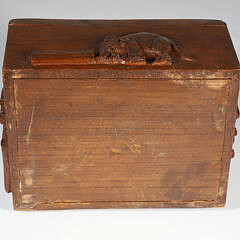 Vintage Folk Art Lift Top Box with Carved Elephant Motifs on Five Sides