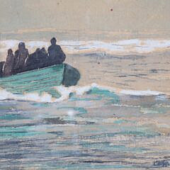 Charles Riter Watercolor on Paper “Coming Ashore in a Dory”
