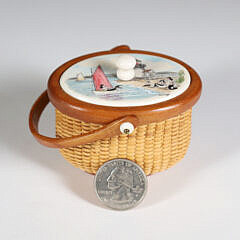 Miniature Oval Nantucket Basket with Removable Scrimshaw Brant Point Light Lid