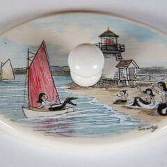Miniature Oval Nantucket Basket with Polychrome Scrimshaw “Brant Point Lighthouse” Lid
