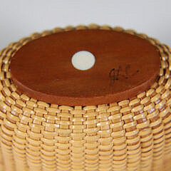 Miniature Oval Nantucket Basket with Polychrome Scrimshaw “Brant Point Lighthouse” Lid