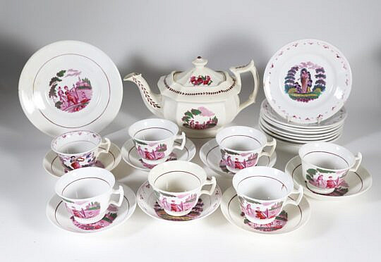 English Pink Lustre Tea Set, 19th Century