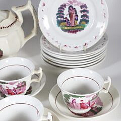 English Pink Lustre “Faith, Hope, and Charity Tea Set, 19th Century
