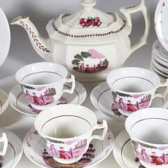 English Pink Lustre “Faith, Hope, and Charity Tea Set, 19th Century