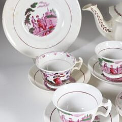 English Pink Lustre “Faith, Hope, and Charity Tea Set, 19th Century