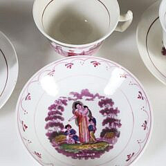 English Pink Lustre “Faith, Hope, and Charity Tea Set, 19th Century