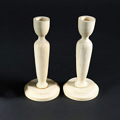 Pair of Turned Antique Bone Candlesticks
