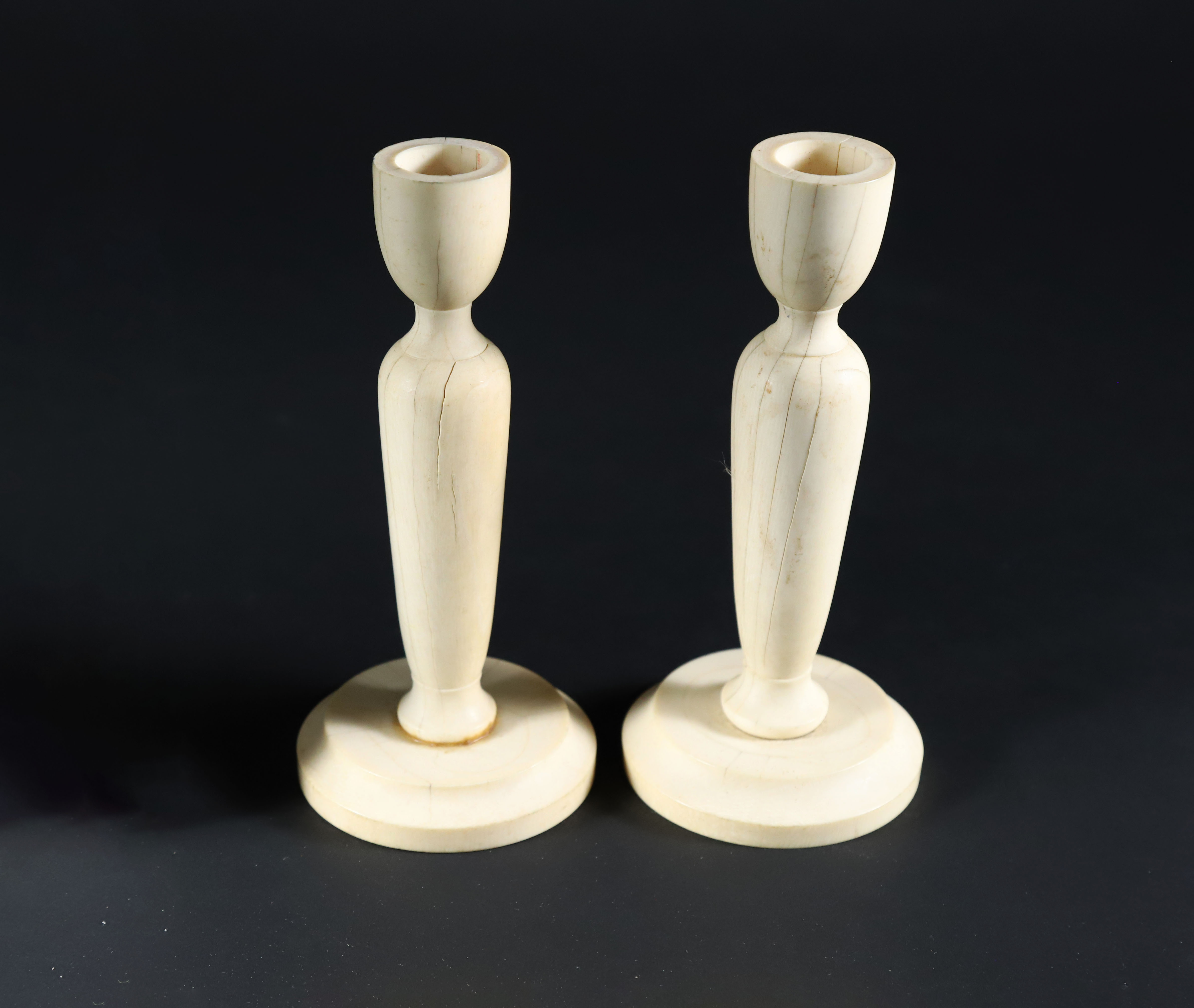 Pair of Turned Antique Bone Candlesticks