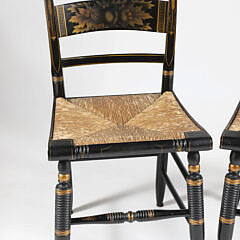 Pair of Signed Black Stencilled Hitchcock Rush Seat Side Chairs