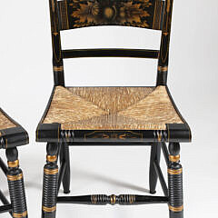 Pair of Signed Black Stencilled Hitchcock Rush Seat Side Chairs