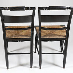 Pair of Signed Black Stencilled Hitchcock Rush Seat Side Chairs