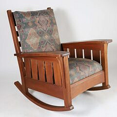 Branded Stickley Upholstered Rocker and Stool