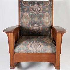 Branded Stickley Upholstered Rocker and Stool