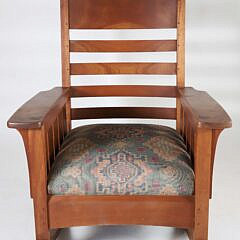 Branded Stickley Upholstered Rocker and Stool