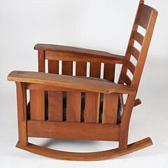 Branded Stickley Upholstered Rocker and Stool