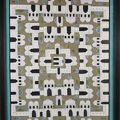 Framed Artwork "Indian Architectural Painting of the Palace Hardens" Mid 20th Century