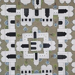Large Framed Artwork “Indian Architectural Painting of the Palace Gardens,” mid 20th Century