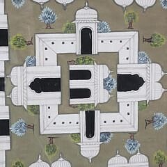 Large Framed Artwork “Indian Architectural Painting of the Palace Gardens,” mid 20th Century