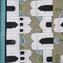 Large Framed Artwork “Indian Architectural Painting of the Palace Gardens,” mid 20th Century