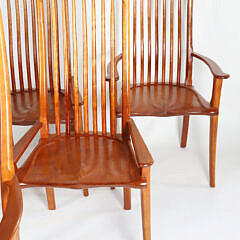 Set of Six Signed Stephen Swift High Back Cherry Dining Chairs, circa 1994