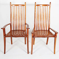 Set of Six Signed Stephen Swift High Back Cherry Dining Chairs, circa 1994