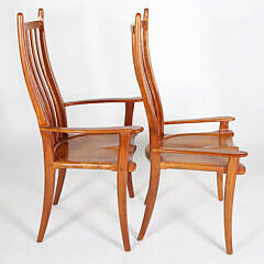 Set of Six Signed Stephen Swift High Back Cherry Dining Chairs, circa 1994