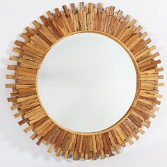 Contemporary Round Pine Mirror in a Sunburst Design
