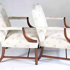 Pair of Upholstered Open Lolling Armchairs