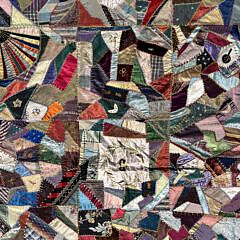 Antique Crazy Patchwork Quilt with Burgundy Velvet Border and Chintz Back, 19th Century